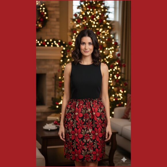 Tahari Arthur S. Levine Black, Gold, & Red Floral - Picture 1 of 7